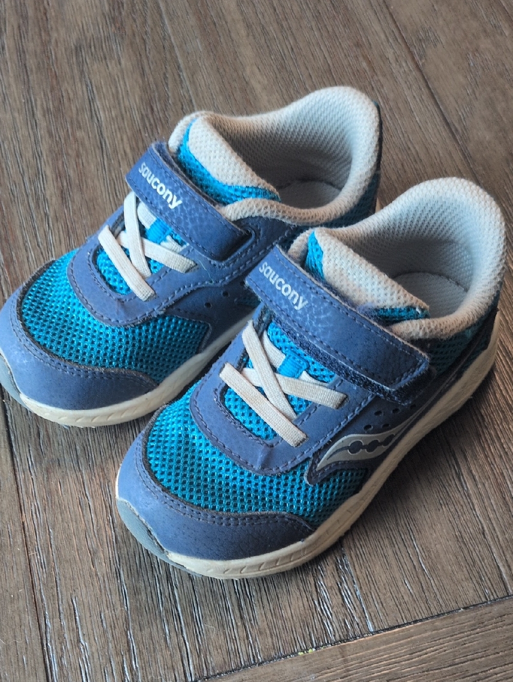 Saucony Ride Jr Kids Blue and Gray Velcro Athletic Sneakers